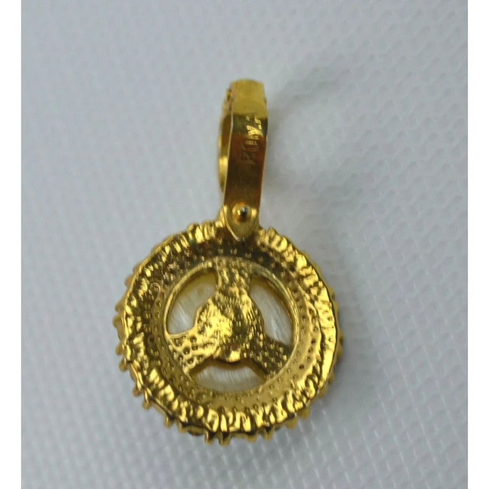 Roman Vintage Gold Toned Pendant White Center Surrounded by Clear Rhinestones